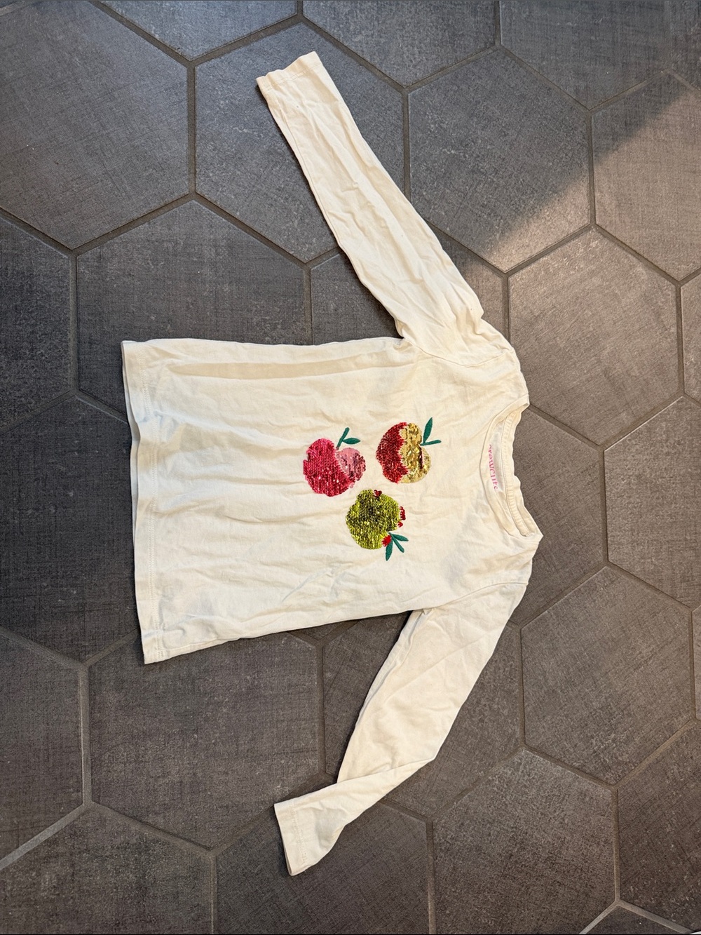 Crewcuts Cream Long-Sleeve Tee with Sequin apples